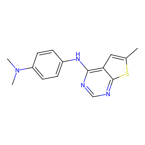 N1,N1-dimethyl-N4-(6-methylthieno[2,3-d]pyrimidin-4-yl)benzene-1,4-diamine structure