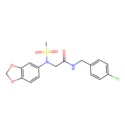 2-(N-(benzo[d][1,3]dioxol-5-yl)methylsulfonamido)-N-(4-chlorobenzyl)acetamide structure