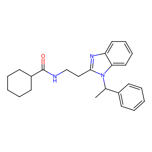 N-{2-[1-(1-phenylethyl)-1H-benzimidazol-2-yl]ethyl}cyclohexanecarboxamide structure