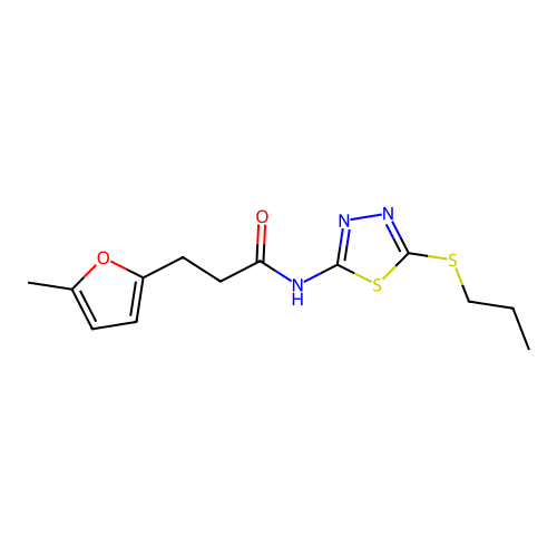 3-(5-methylfuran-2-yl)-N-[5-(propylsulfanyl)-1,3,4-thiadiazol-2-yl]propanamide structure