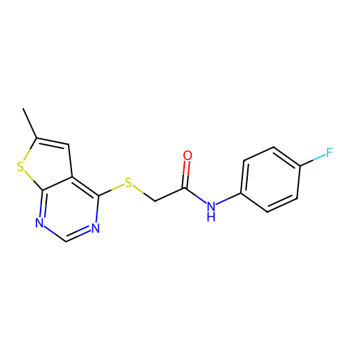 N-(4-fluorophenyl)-2-((6-methylthieno[2,3-d]pyrimidin-4-yl)thio)acetamide structure