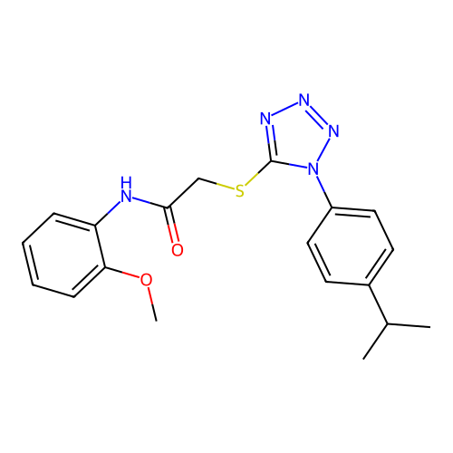 2-((1-(4-isopropylphenyl)-1H-tetrazol-5-yl)thio)-N-(2-methoxyphenyl)acetamide structure
