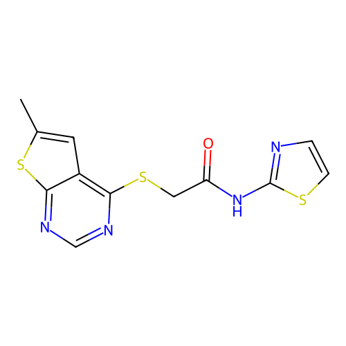 2-((6-methylthieno[2,3-d]pyrimidin-4-yl)thio)-N-(thiazol-2-yl)acetamide structure