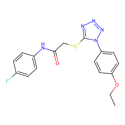 2-((1-(4-ethoxyphenyl)-1H-tetrazol-5-yl)thio)-N-(4-fluorophenyl)acetamide structure