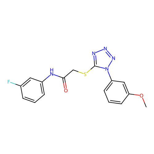 N-(3-fluorophenyl)-2-[1-(3-methoxyphenyl)tetrazol-5-yl]sulfanylacetamide structure