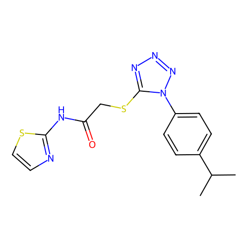 2-((1-(4-isopropylphenyl)-1H-tetrazol-5-yl)thio)-N-(thiazol-2-yl)acetamide structure