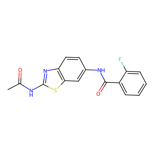 N-(2-acetamido-1,3-benzothiazol-6-yl)-2-fluorobenzamide structure
