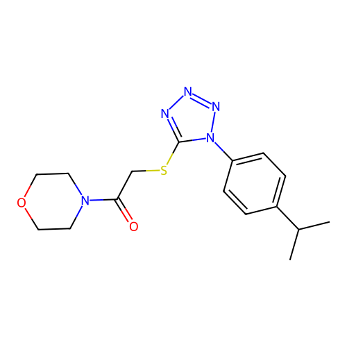 2-((1-(4-isopropylphenyl)-1H-tetrazol-5-yl)thio)-1-morpholinoethanone structure
