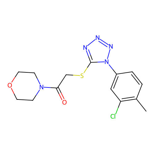 2-((1-(3-chloro-4-methylphenyl)-1H-tetrazol-5-yl)thio)-1-morpholinoethanone structure