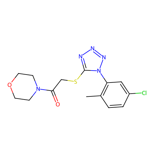 2-((1-(5-chloro-2-methylphenyl)-1H-tetrazol-5-yl)thio)-1-morpholinoethanone structure
