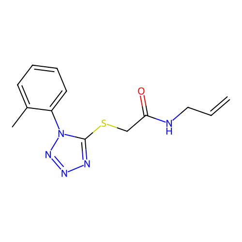 2-[1-(2-methylphenyl)tetrazol-5-yl]sulfanyl-N-prop-2-enylacetamide structure