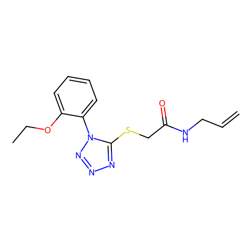 2-[1-(2-ethoxyphenyl)tetrazol-5-yl]sulfanyl-N-prop-2-enylacetamide structure