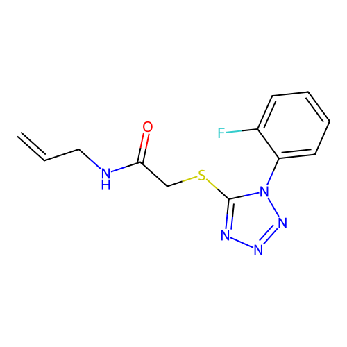 2-[1-(2-fluorophenyl)tetrazol-5-yl]sulfanyl-N-prop-2-enylacetamide structure