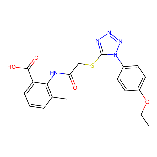 2-(2-((1-(4-ethoxyphenyl)-1H-tetrazol-5-yl)thio)acetamido)-3-methylbenzoic acid structure