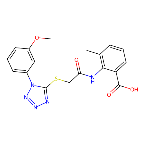 2-(2-((1-(3-methoxyphenyl)-1H-tetrazol-5-yl)thio)acetamido)-3-methylbenzoic acid structure