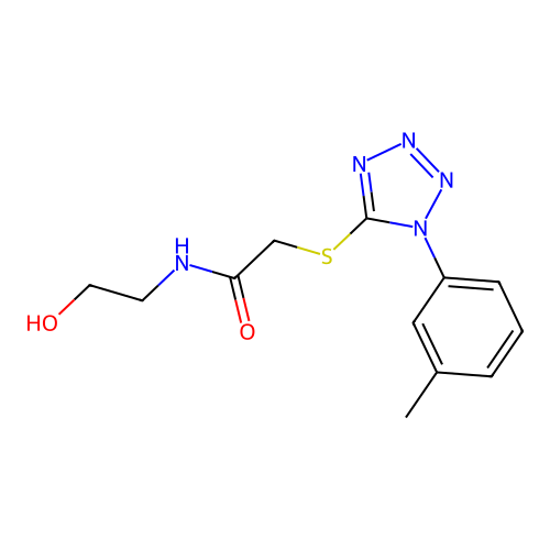 N-(2-hydroxyethyl)-2-((1-(m-tolyl)-1H-tetrazol-5-yl)thio)acetamide structure