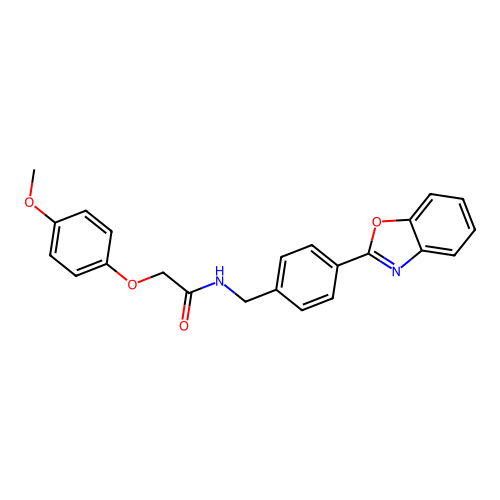 N-[4-(1,3-benzoxazol-2-yl)benzyl]-2-(4-methoxyphenoxy)acetamide structure