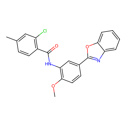 N-[5-(1,3-benzoxazol-2-yl)-2-methoxyphenyl]-2-chloro-4-methylbenzamide structure