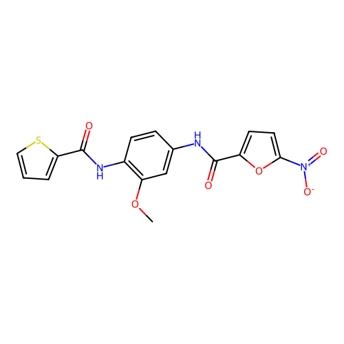 N-[3-methoxy-4-(thiophene-2-carbonylamino)phenyl]-5-nitrofuran-2-carboxamide structure