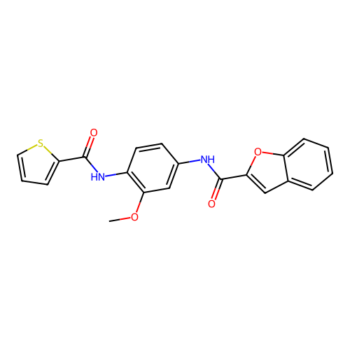 N-{3-methoxy-4-[(thiophen-2-ylcarbonyl)amino]phenyl}-1-benzofuran-2-carboxamide structure