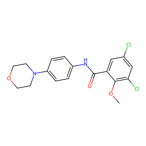 3,5-dichloro-2-methoxy-N-(4-morpholin-4-ylphenyl)benzamide structure