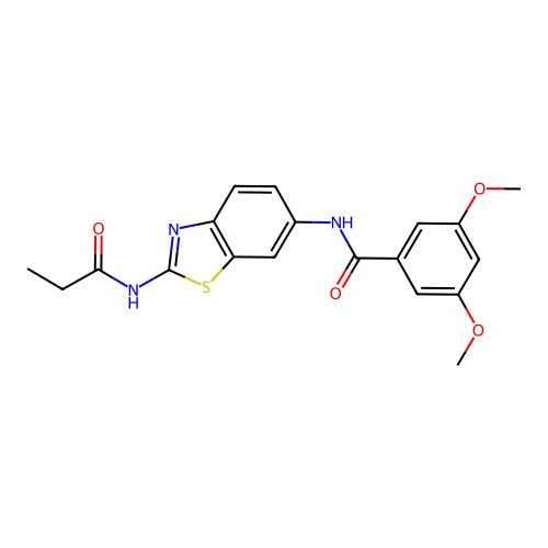 3,5-dimethoxy-N-[2-(propanoylamino)-1,3-benzothiazol-6-yl]benzamide structure