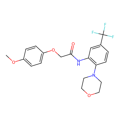 2-(4-methoxyphenoxy)-N-[2-morpholin-4-yl-5-(trifluoromethyl)phenyl]acetamide structure