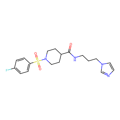 1-(4-fluorophenyl)sulfonyl-N-(3-imidazol-1-ylpropyl)piperidine-4-carboxamide structure