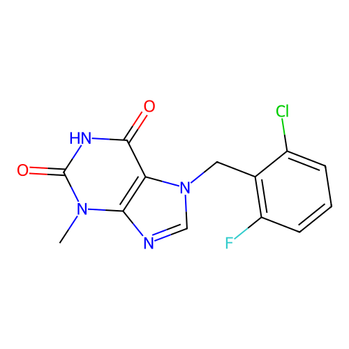 7-(2-chloro-6-fluorobenzyl)-3-methyl-1H-purine-2,6(3H,7H)-dione structure