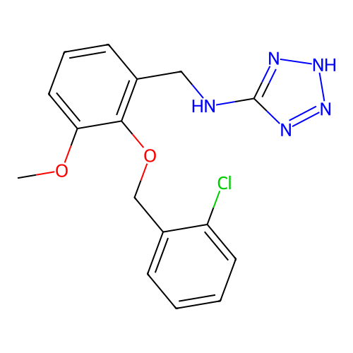 N-[[2-[(2-chlorophenyl)methoxy]-3-methoxyphenyl]methyl]-2H-tetrazol-5-amine structure
