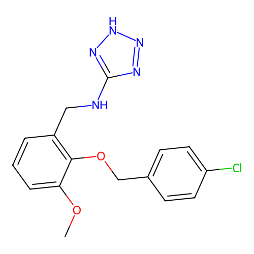 N-[[2-[(4-chlorophenyl)methoxy]-3-methoxyphenyl]methyl]-2H-tetrazol-5-amine structure