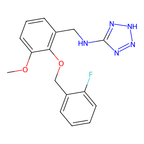 N-[[2-[(2-fluorophenyl)methoxy]-3-methoxyphenyl]methyl]-2H-tetrazol-5-amine structure