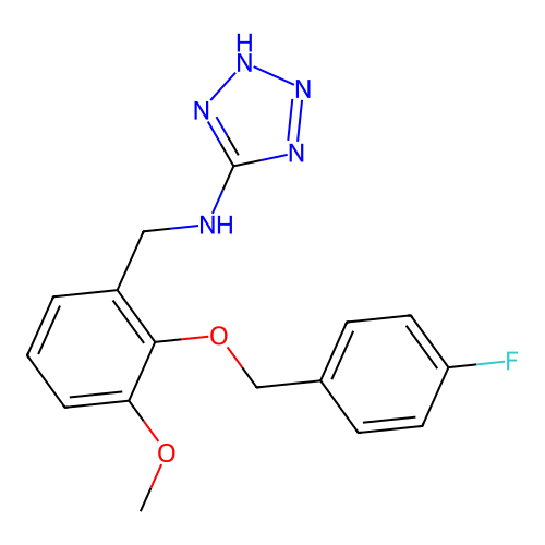 N-[[2-[(4-fluorophenyl)methoxy]-3-methoxyphenyl]methyl]-2H-tetrazol-5-amine structure