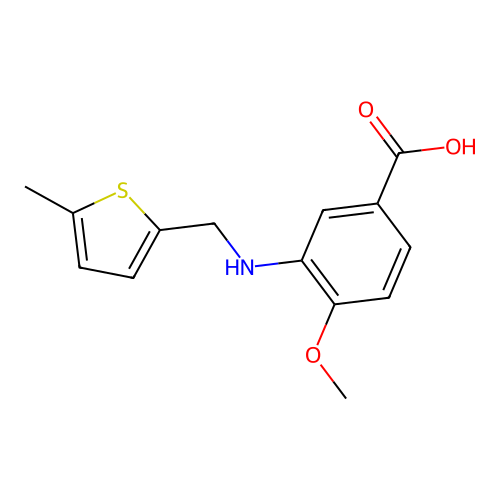 4-Methoxy-3-{[(5-methyl-2-thienyl)methyl]amino}benzoic acid structure
