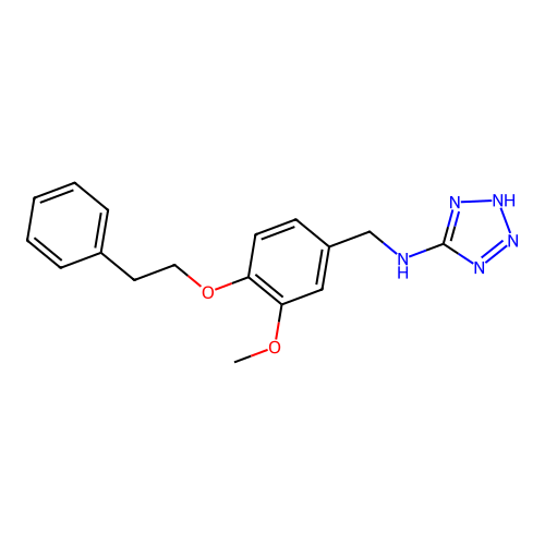 N-[3-methoxy-4-(2-phenylethoxy)benzyl]-N-(2H-tetraazol-5-yl)amine structure