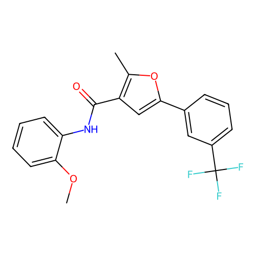 N-(2-methoxyphenyl)-2-methyl-5-[3-(trifluoromethyl)phenyl]furan-3-carboxamide structure