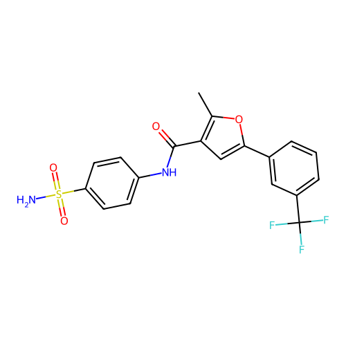 2-methyl-N-(4-sulfamoylphenyl)-5-(3-(trifluoromethyl)phenyl)furan-3-carboxamide structure