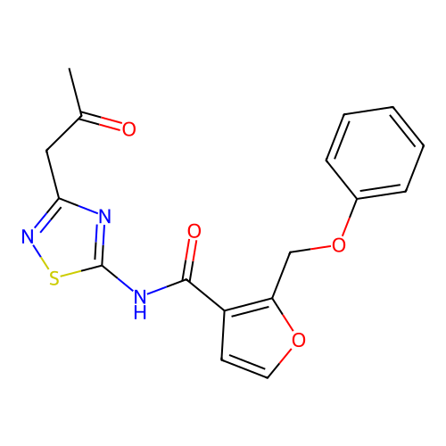N-(3-(2-oxopropyl)-1,2,4-thiadiazol-5-yl)-2-(phenoxymethyl)furan-3-carboxamide structure