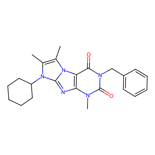 2-Benzyl-6-cyclohexyl-4,7,8-trimethylpurino[7,8-a]imidazole-1,3-dione structure