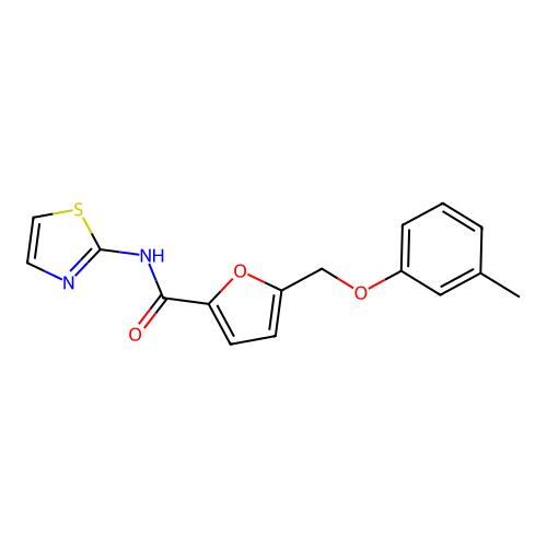 5-[(3-methylphenoxy)methyl]-N-(1,3-thiazol-2-yl)furan-2-carboxamide structure