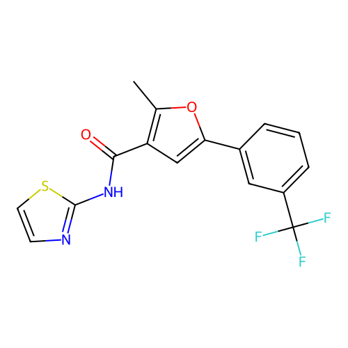 2-methyl-N-(1,3-thiazol-2-yl)-5-[3-(trifluoromethyl)phenyl]furan-3-carboxamide structure
