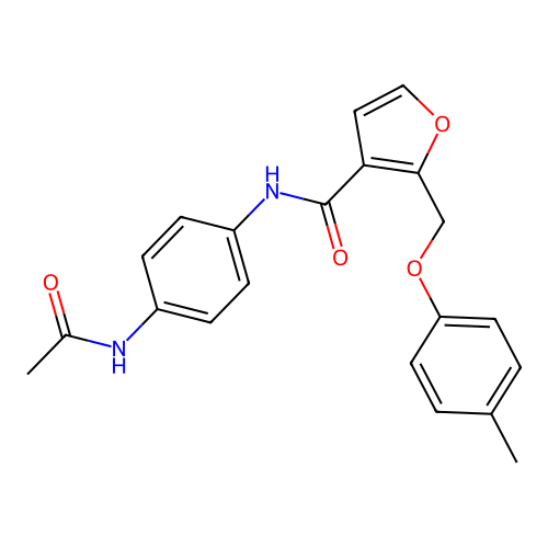N-(4-acetamidophenyl)-2-[(4-methylphenoxy)methyl]furan-3-carboxamide structure