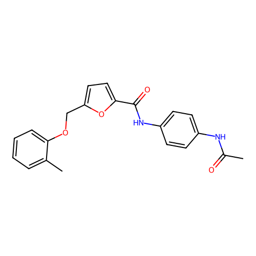 N-(4-acetamidophenyl)-5-[(2-methylphenoxy)methyl]furan-2-carboxamide structure