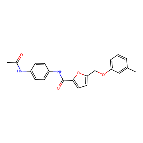N-(4-acetamidophenyl)-5-[(3-methylphenoxy)methyl]furan-2-carboxamide structure