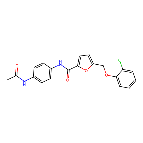 N-(4-acetamidophenyl)-5-[(2-chlorophenoxy)methyl]furan-2-carboxamide structure