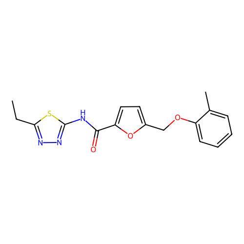 N-(5-ethyl-1,3,4-thiadiazol-2-yl)-5-[(2-methylphenoxy)methyl]furan-2-carboxamide structure