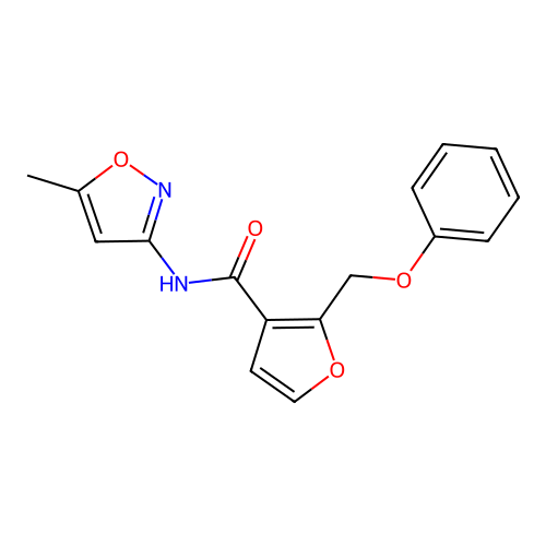 N-(5-methyl-1,2-oxazol-3-yl)-2-(phenoxymethyl)furan-3-carboxamide structure