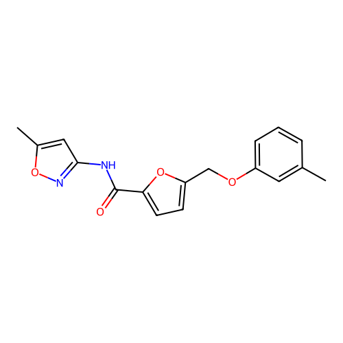 N-(5-methyl-1,2-oxazol-3-yl)-5-[(3-methylphenoxy)methyl]furan-2-carboxamide structure