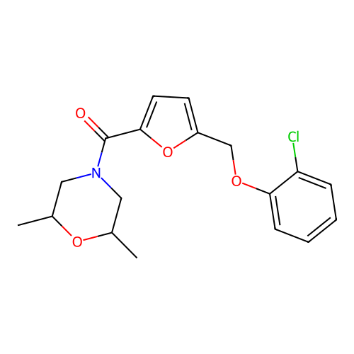 (5-((2-Chlorophenoxy)methyl)furan-2-yl)(2,6-dimethylmorpholino)methanone structure