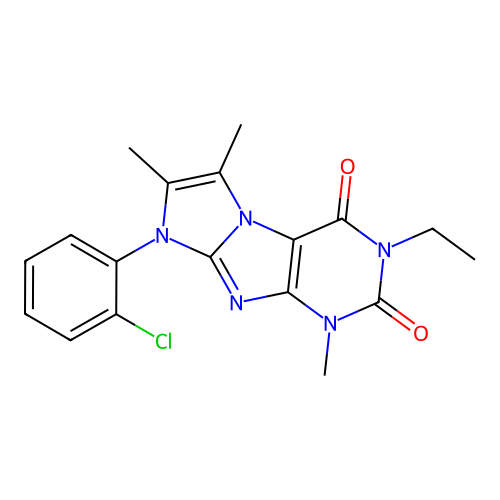 6-(2-Chlorophenyl)-2-ethyl-4,7,8-trimethylpurino[7,8-a]imidazole-1,3-dione structure